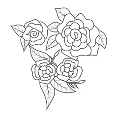 Cute Birds and Easy relaxing potted Rose Flowers Doodle Coloring Page for Adults and kids