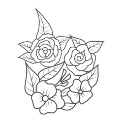 Cute Birds and Easy relaxing potted Rose Flowers Doodle Coloring Page for Adults and kids
