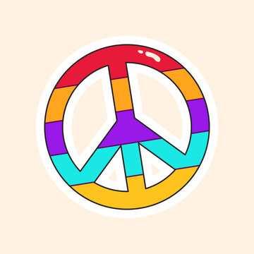 Retro groovy peace symbol. Colorful vector illustration in vintage style. Vector illustration concept