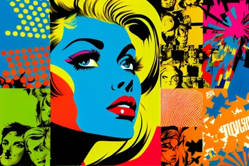 Poster Pop Art portrait of a beautiful  woman.  Generative AI. © EwaStudio
