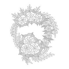 Cute Birds and Easy relaxing potted Rose Flowers Doodle Coloring Page for Adults and kids