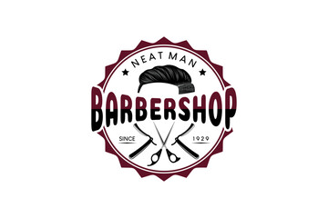 Retro vintage haircut shaving logo design, barbershop logo template vector illustration
