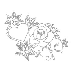 Cute Birds and Easy relaxing potted Rose Flowers Doodle Coloring Page for Adults and kids