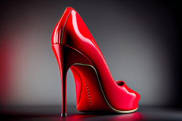 Women's fashionable Sexy Shiny Red Female High Heels Shoes.   Generative AI.