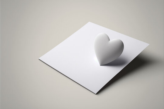Biglietto di auguri di San Valentino bianco con applicazione a forma di cuore su sfondo bianco generato dall'AI