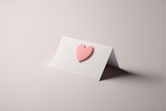 Biglietto di auguri di San Valentino bianco con applicazione a forma di cuore su sfondo bianco generato dall'AI