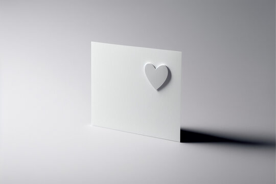 Biglietto di auguri di San Valentino bianco con applicazione a forma di cuore su sfondo bianco generato dall'AI