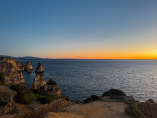 Ponta da Piedade Beach Lagos Portugal Algarve At Sunset Sunrise.