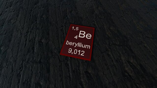 Animation of the element beryllium on the identification plate against the background of the beryllium solid