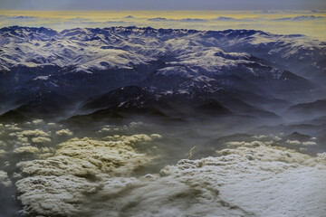 foggy mountains at sunrise. Mountain silhouettes, mountain ranges. Rize, Turkey