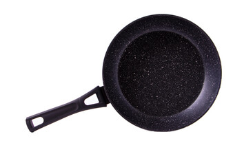 frying pan with teflon coating, isolate on white. Ceramic Marble Coated Cast Aluminum Non Stick Wok. Marble coating both inside and outside. Standard Professional Frying Pan for Restaurant Chefs. 