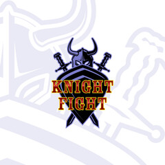 Knightly fight. Illustration of a knight with swords and a shield as a symbol of knightly fight. - 565744197