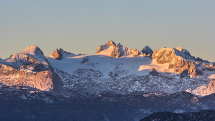 The Dachstein glacier mountain area in beautiful morning light
