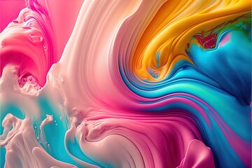 Abstract colorful bright vivid colors liquid acrylic pain motion flow with swirls and paint explosions and drops. Business background template