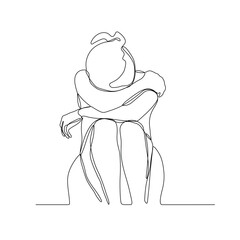 Crying woman single line illustration. Sitting sad woman. Depressed  person vector illustration. Negative emotions concept - 565745550
