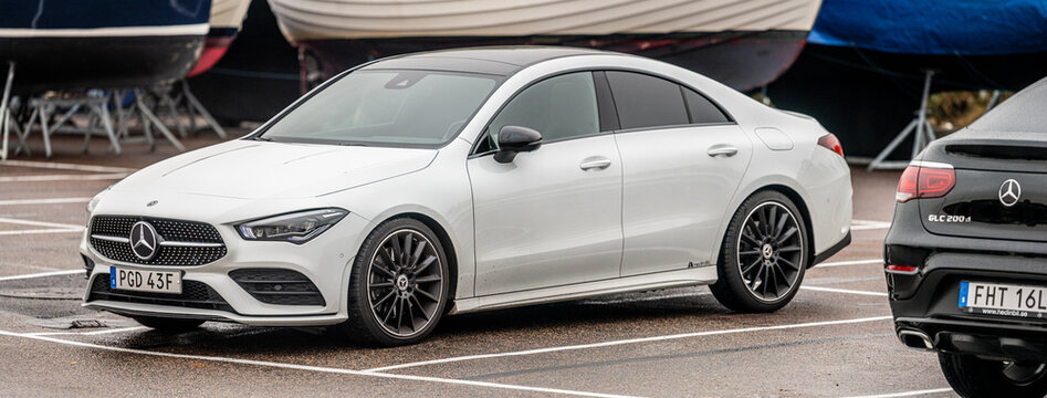 Kungsbacka, Sweden - October 23 2022: White 2019 Mercedes-Benz CLA 250 on a parking lot.