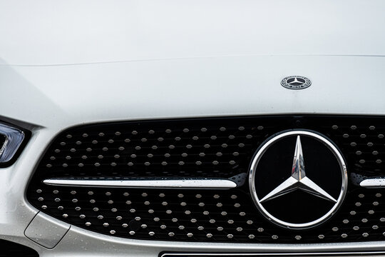 Kungsbacka, Sweden - October 23 2022: Front of a white 2019 Mercedes-Benz CLA 250.