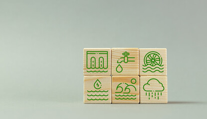Energy generated in hydropower plants, the concept of a clean and ecological world, water turbines, electricity production