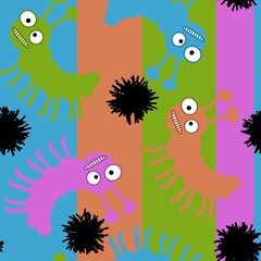 Fototapeta na wymiar Cartoon bugs seamless caterpillars pattern for wrapping paper and kids clothes print and fabrics and accessories