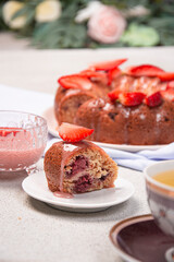Step by step recipe for making strawberry pie on a gray background