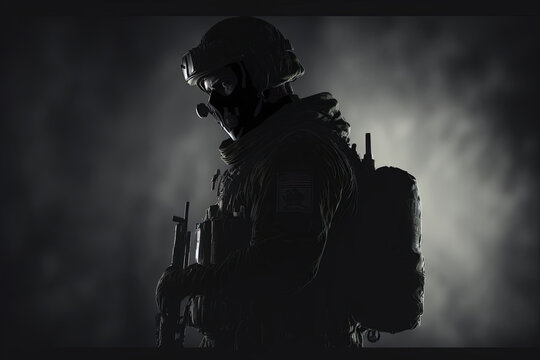 Counter stike soldier. Special forces dark background