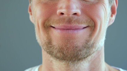 Man mouth doing exercises in speech therapy class. Articulation gymnastics. 