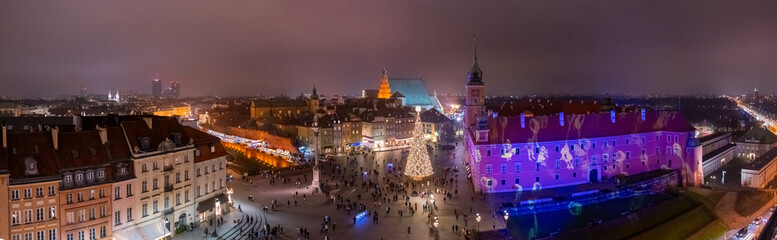 Panoramic view of the Warsaw Old Town Square Dring the Christmas Sesson