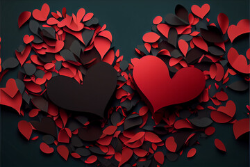 Abstract red and black illustration of hearts romantic background wallpaper made with generative AI