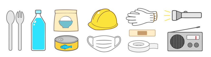 防災用品　シンプルなアイコンのセット © Gen-san