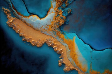 Blue and Gold Fluid abstract background
