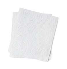 Two folded pieces of white tissue paper or napkin for use in toilet or restroom in stack isolated on white background with clipping path and little shadow in png file format