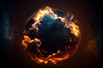 Abstract_glowing_fractal_with_clouds_on_dark background. Rendering abstract circle light background