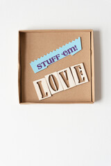 stuff 'em! and the word "love" inside a square box