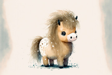 Fototapeta na wymiar Pony horse standing watercolor, Generative AI