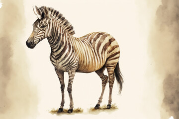 Zebra standing watercolor, Generative AI