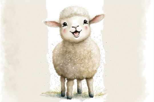 Baby lamb stand watercolor, Generative AI