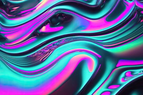 Holographic Green, Pink And Blue Frosted Molten Plastic Waves Background Texture