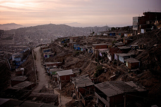 Slums at sunset of Tablada de Lurin, Lima, Peru