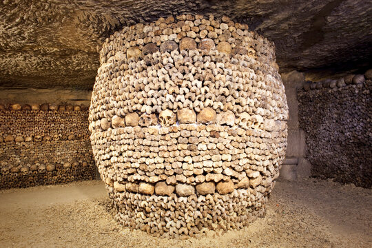 Skulls In The Catacombs Of Paris, France.