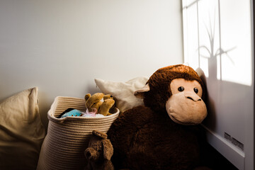 Child toys in white room