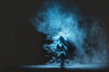 Blue smoke on a simple dark background with room for text. Generative AI illustration
