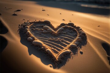 Heart draw in the sand, valentine's day, Generative AI