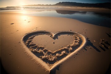 Heart draw in the sand, valentine's day, Generative AI