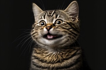 Fototapeta na wymiar cute cat smiling, funny pet, happy pet on black background, Generative AI