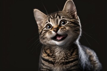 Fototapeta na wymiar cute cat smiling, funny pet, happy pet on black background, Generative AI