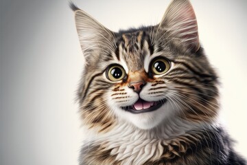 Fototapeta na wymiar cute cat smiling, funny pet, happy pet isolated on white background, Generative AI