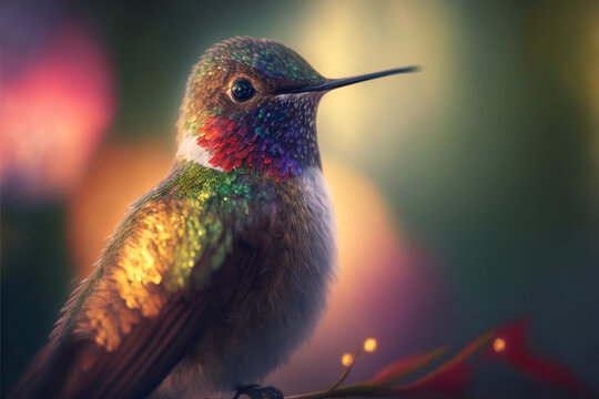 A beautiful hummingbird close up. Generative AI illustration
