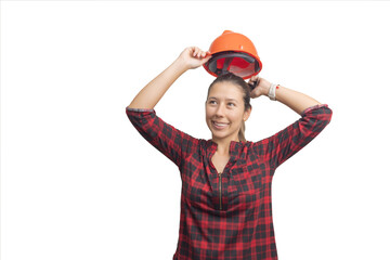 Beautiful Latina engineer with helmet and safety glasses