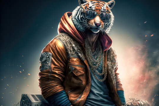Animal Rapper Abstrakte Illustration Digital Art Hintergrund Background Cover Generative AI Cartoon Fantasy