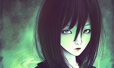 Generative AI, Dark surreal illustration of Japanese Goth Teenager, 